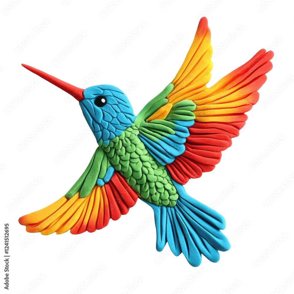 Fototapeta premium Colorful Playdough Hummingbird Craft Creation on a Solid transparent background for Creative Projects