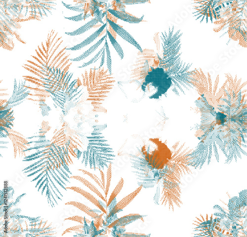 tropical pattern graphic design. pixel doted . palm tree pattern.  vintage graphic design. pattern design. hand drawn coconut design. summer pattern background. palm leaves design.