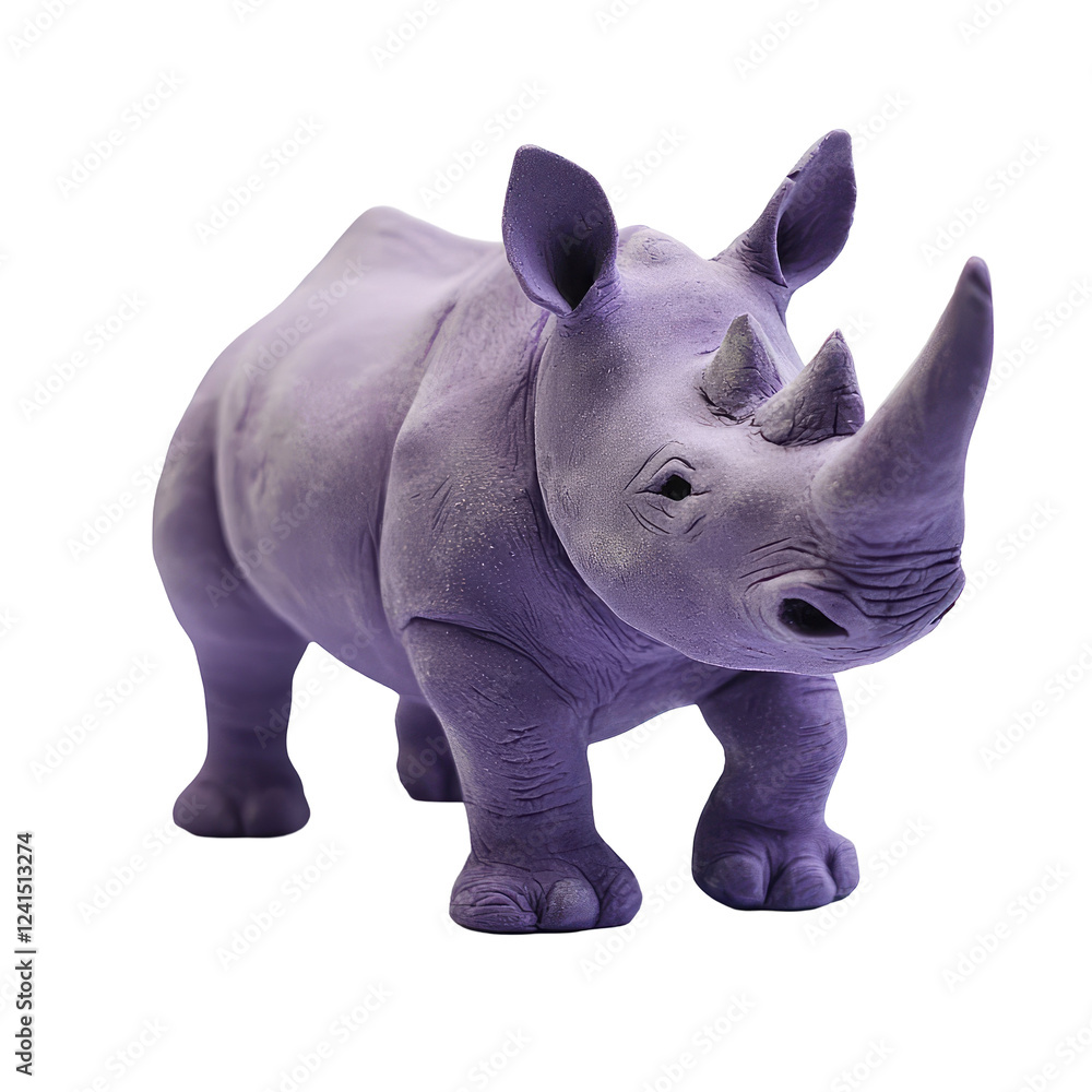 Fototapeta premium Playdough Rhino Figurine in Solid transparent background Perfect for Creative Art and Craft Projects