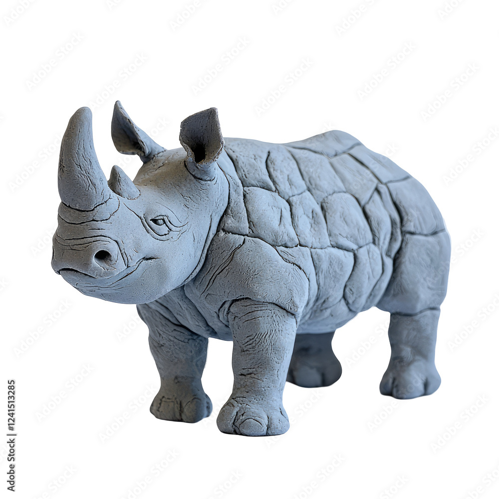 Obraz premium Playdough Rhinoceros Figurine on Solid transparent background Showcase for Creative Projects and Educational Use