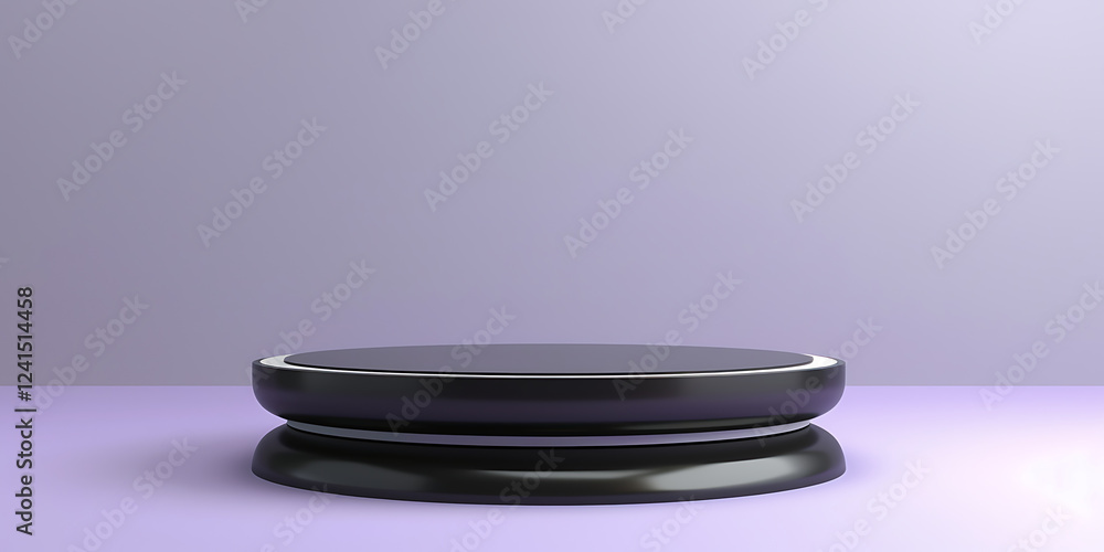 Sleek Black Circular Display Platform on Pastel Purple Background for Product Showcasing Sleek Black Circular Display Platform on Pastel Purple Background for Product Showcasing