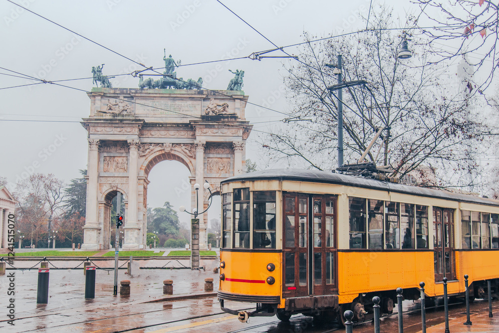 Fototapeta premium Milano; January 28, 2025: Arco della Pace view with cityscape