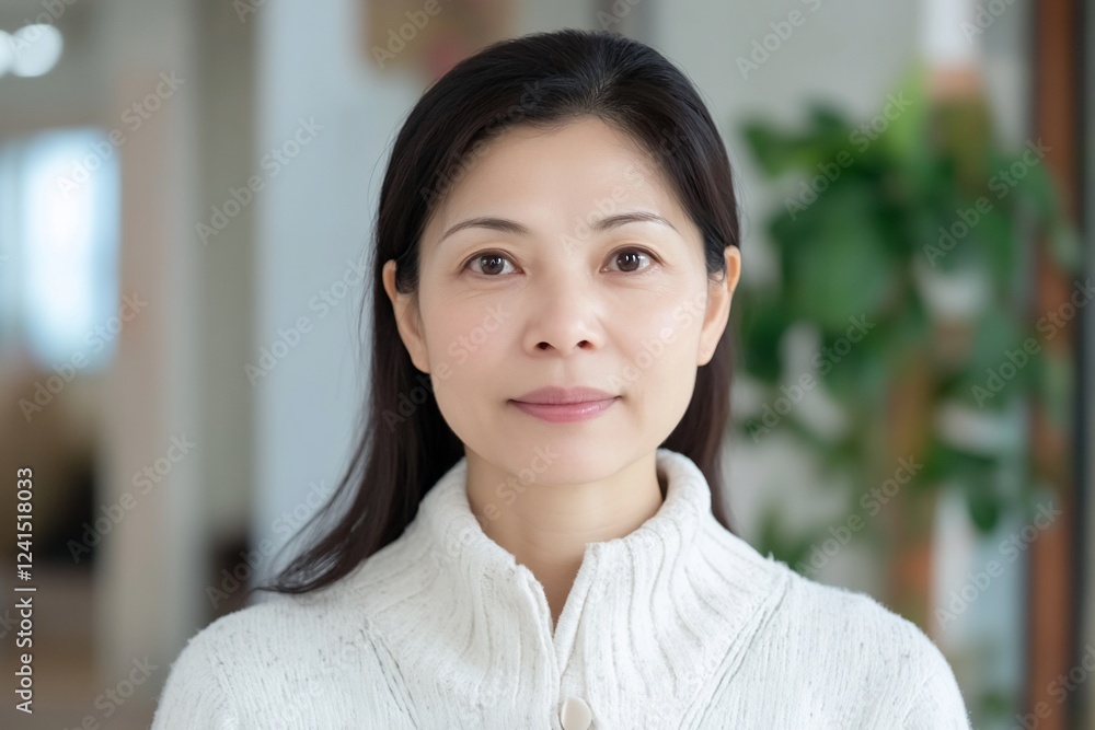 Woman portrait, indoors, neutral expression, blurred background Woman portrait, indoors, neutral expression, blurred background
