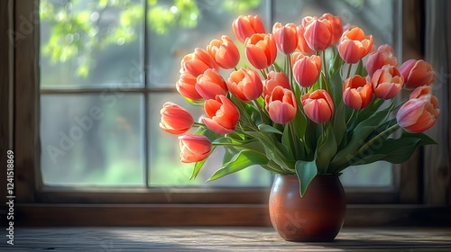 Wallpaper Mural A Bright and Cheerful Fresh Tulip Bouquet Arranged on an Antique Oak Wood Surface Showcasing Tilt-Shift Photography Torontodigital.ca