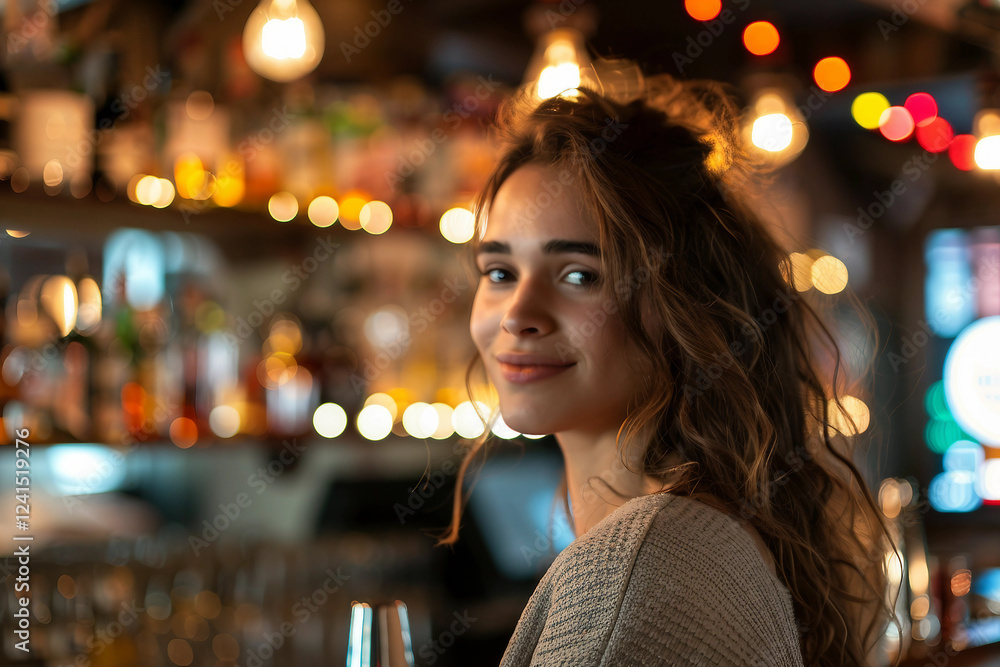 Generative AI Image of a Person in a Bar with Warm Lighting, Evoking Nightlife Atmosphere Generative AI Image of a Person in a Bar with Warm Lighting, Evoking Nightlife Atmosphere