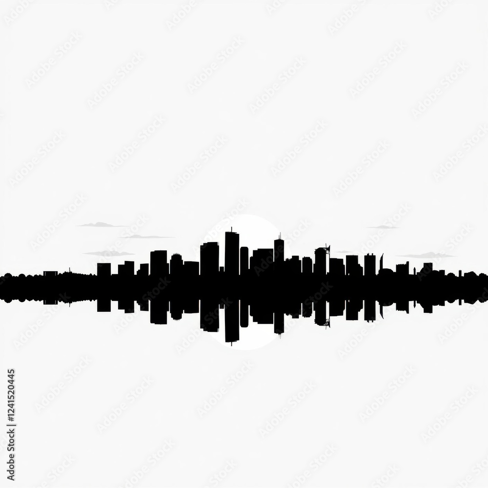 Continuous urban skyline silhouettes modern towers monochrome dark tones topdown view sharp lines silhouetted skyline cityscape architecture illustration building city vector
