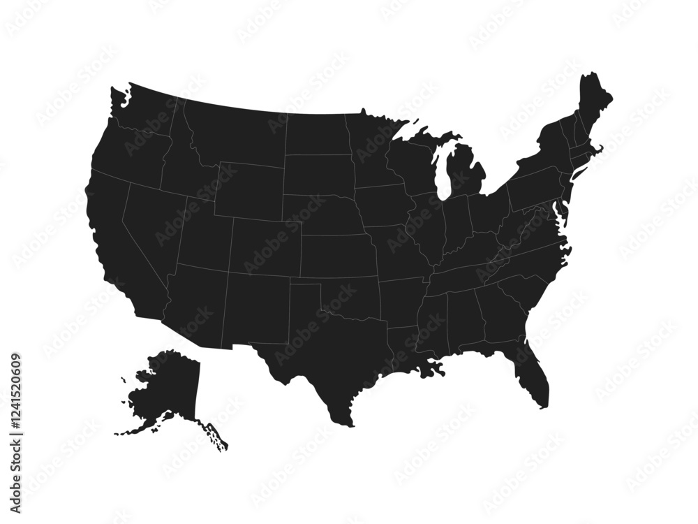 USA Map. Poster map of United States of America. Print of USA with name states, poster or geographic, political theme. Infographic graphic design print map of USA states. Vector Illustration USA Map. Poster map of United States of America. Print of USA with name states, poster or geographic, political theme. Infographic graphic design print map of USA states. Vector Illustration