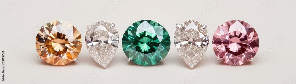 Fototapeta premium A stunning collection of colorful gemstones showcasing unique cuts and vibrant hues, perfect for jewelry design and elegance.