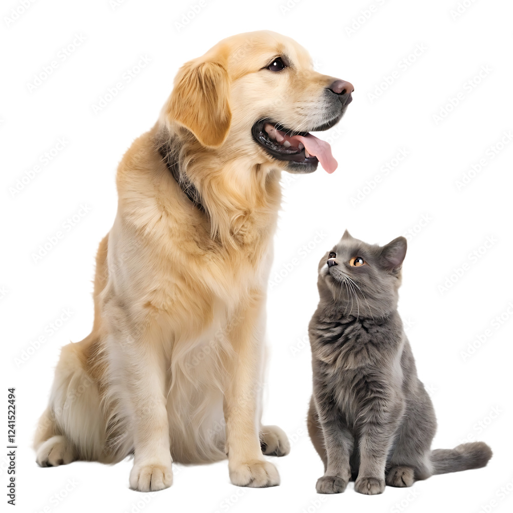 Golden Retriever Puppy with Cat on Isolated Background - High-Quality Stock Image Golden Retriever Puppy with Cat on Isolated Background - High-Quality Stock Image