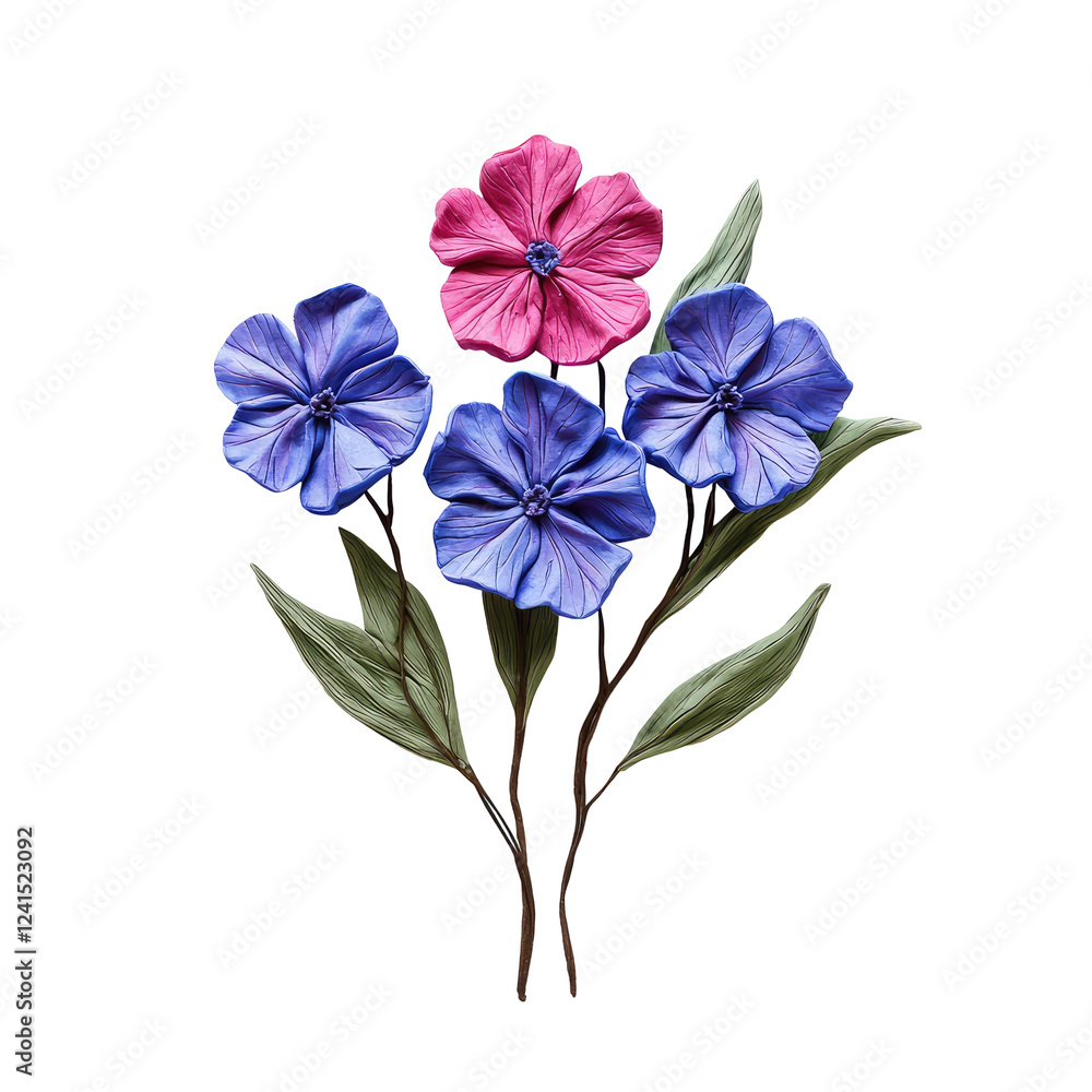 Fototapeta premium Colorful Playdough Flowers in Solid transparent background - Creative Art Piece for Various Projects