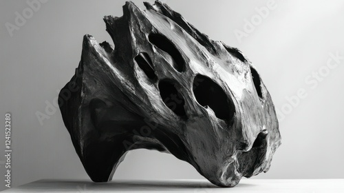 A raw and dynamic side view of an aggressive sculpture, its monochrome tones highlighted by the sharp clarity of a 55mm lens.