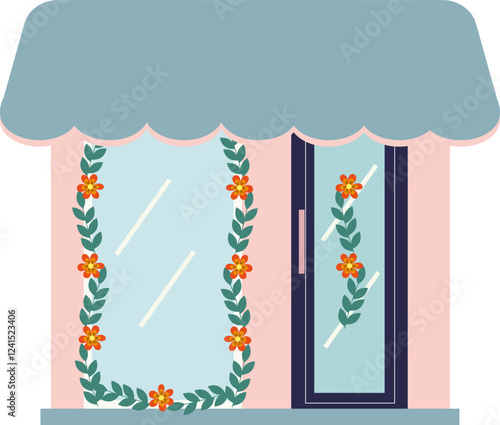 The exterior of the flower shop. A vector-based depiction.
