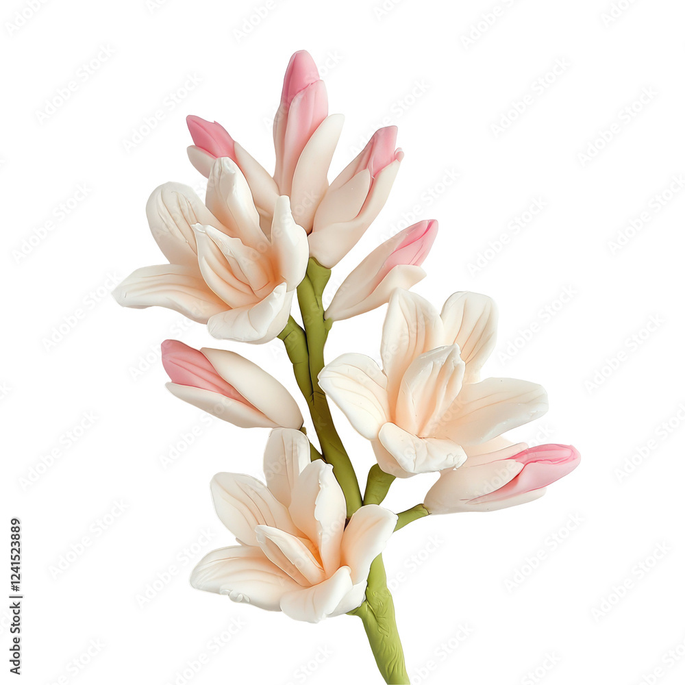 Fototapeta premium Delicate Playdough Flowers in Soft White and Pink on a Solid Background for Creative Art and Craft Projects