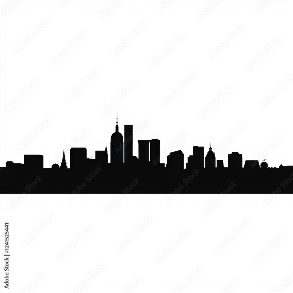 Naklejka premium A businessman overlooking a city skyline during dusk embodying ambition and vision silhouetted skyline cityscape architecture illustration building city vector