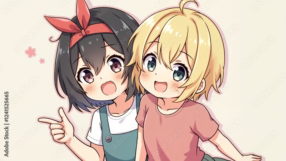 Adorable Anime Girls Joyful Friendship Illustration