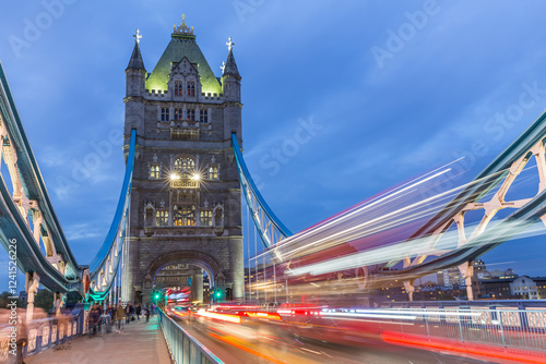 Tower Bridge in London at night, UK