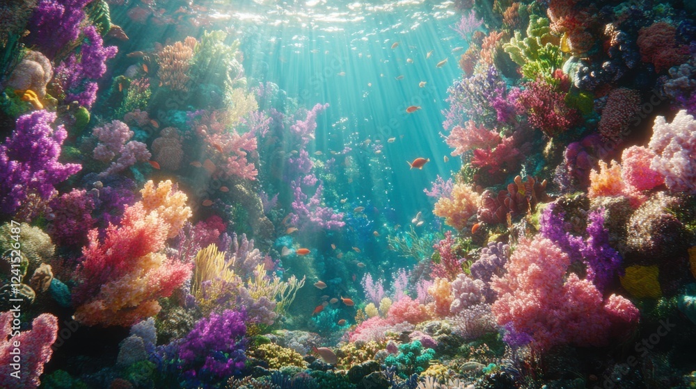 Naklejka premium Underwater Coral Reef Ecosystem with Vibrant Colors and Life