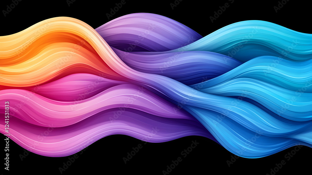 Fototapeta premium Abstract colorful wave design, flowing vibrant colors on black background, ideal for website banners