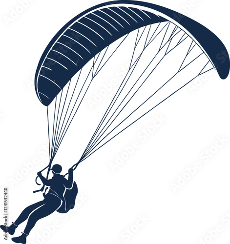 paraglider silhouette black colour with white background. paraglider is flying on a parachute. Strengthens a person