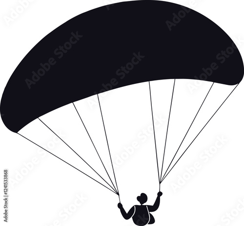 paraglider silhouette black colour with white background. paraglider is flying on a parachute. Strengthens a person