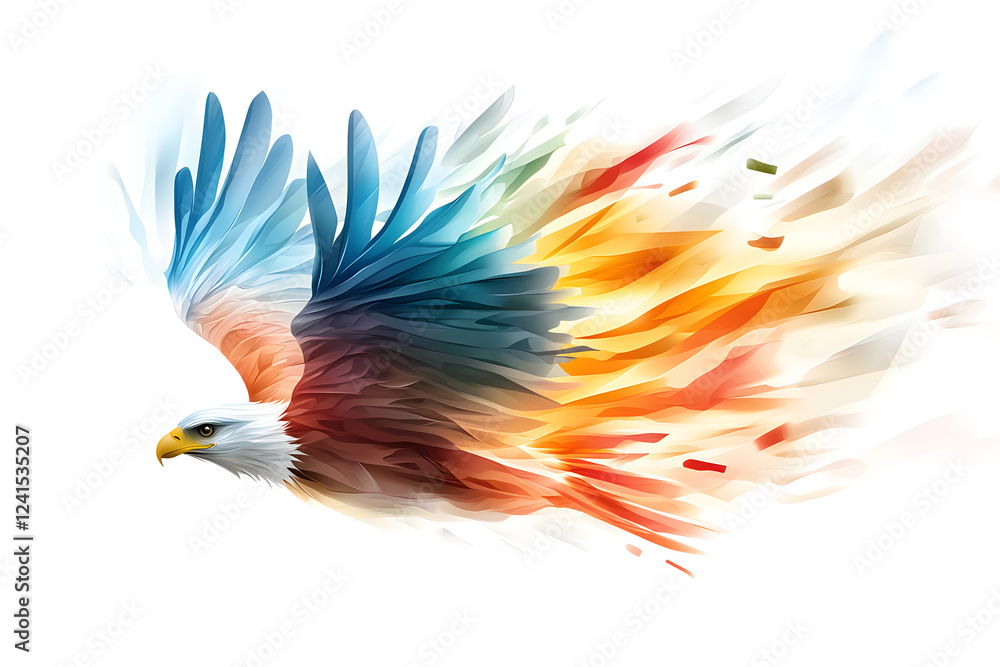 Obraz premium Abstract 3D flying eagle art poster, isolated on a white background