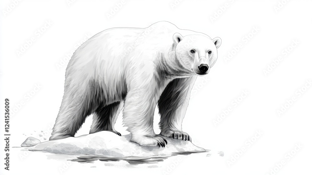 Obraz premium Realistic Illustration of a Polar Bear Standing on Iceberg