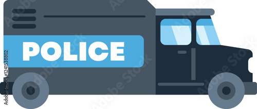 Police truck transporting prisoners in city with dark windows