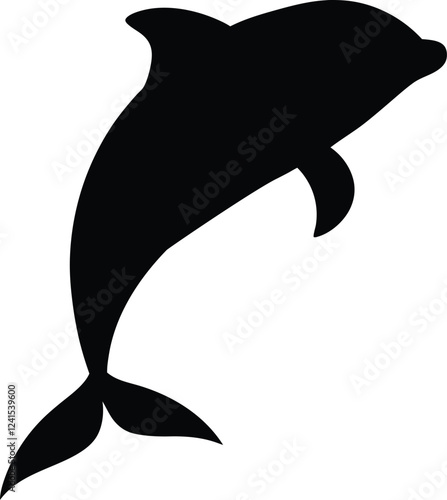 A Minimalist Dolphin fish icon Design. dolphin black Silhouette vector art Illustration with white background.