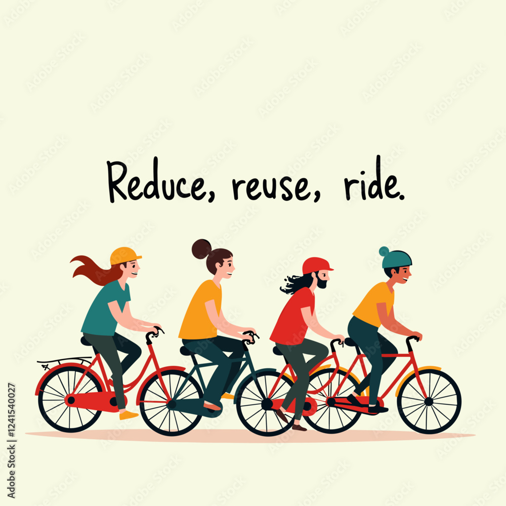 Obraz premium Eco-Friendly Transportation: A Vibrant Cartoon Depicting the Joy of Cycling for a Sustainable Earth