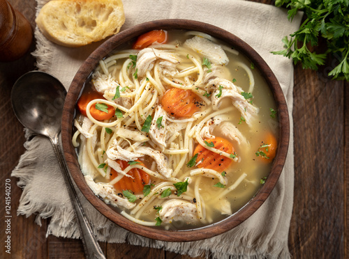 Wallpaper Mural Bowl of chicken noodle soup with carrots on a napkin Torontodigital.ca