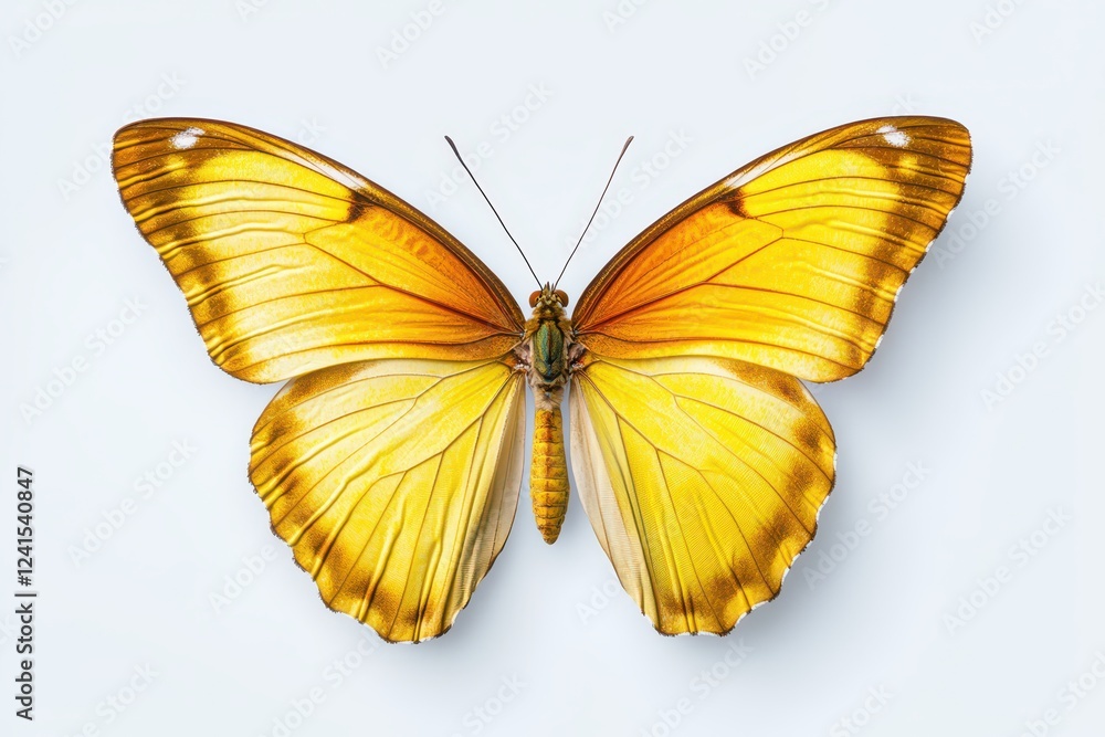 Beautiful yellow butterfly with intricate wing patterns isolated on a white background. Beautiful yellow butterfly with intricate wing patterns isolated on a white background.