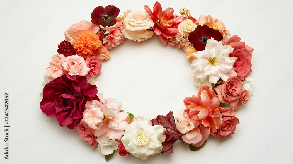 a round wreath of colorful flowers on a white background photo a round wreath of colorful flowers on a white background photo