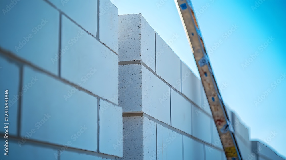 Obraz premium Eco-friendly white aerated concrete blocks being constructed, showing a close-up view 