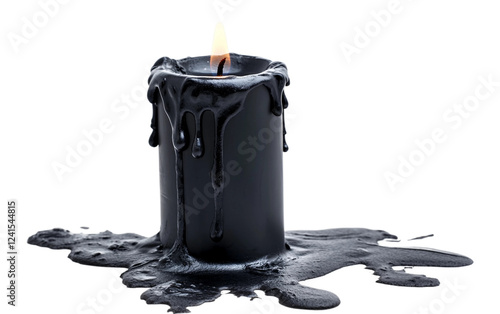 A Symbolic Black Candle Extinguished in Remembrance Isolated On Transparent Background.