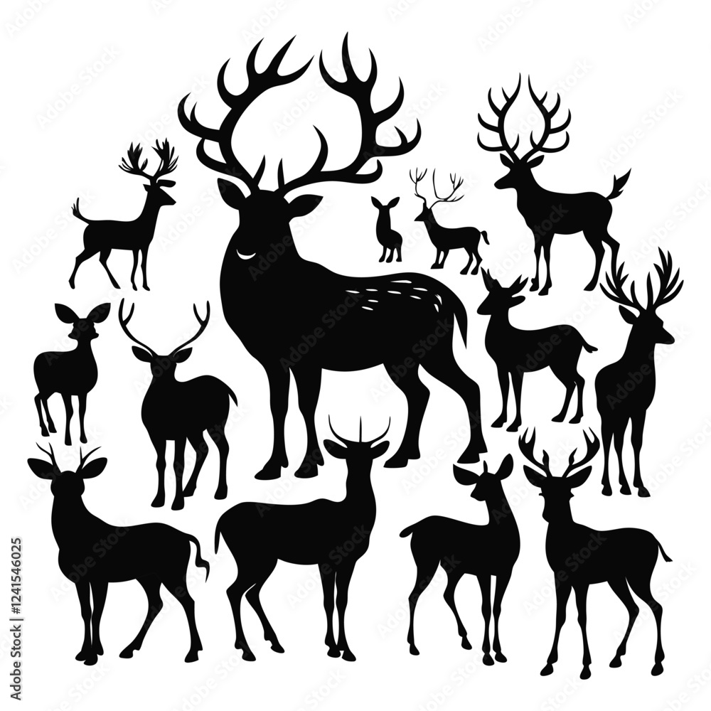 Fototapeta premium Deer draw vector silhouette black and white-10