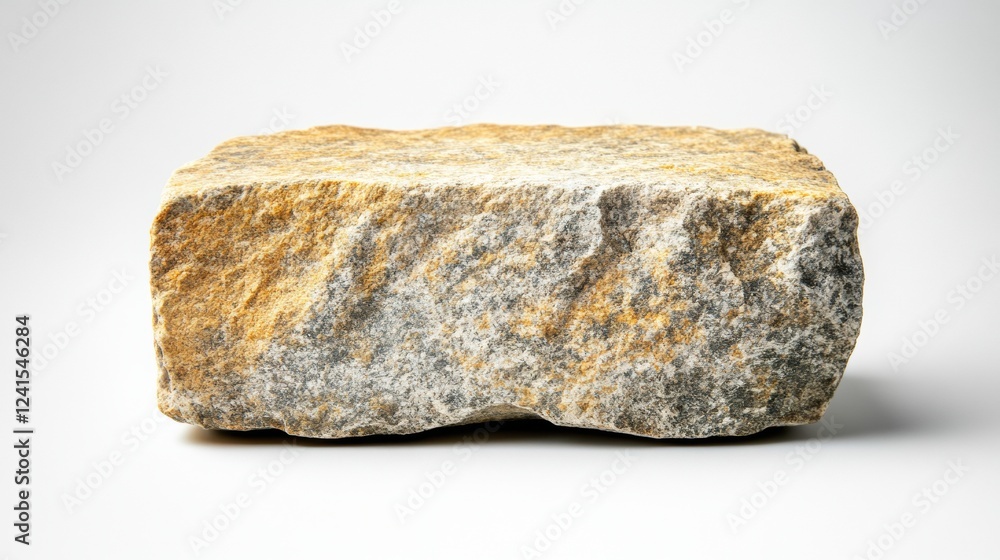 Smooth Textured Rock with Yellow and Gray Striations on White Background Smooth Textured Rock with Yellow and Gray Striations on White Background