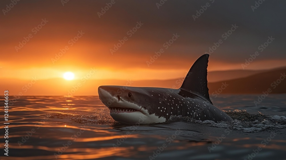 Fototapeta premium Great white shark sunset ocean wildlife (1)