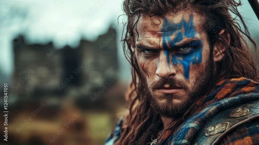 portrait of an ancient Scottish warrior with painted face portrait of an ancient Scottish warrior with painted face