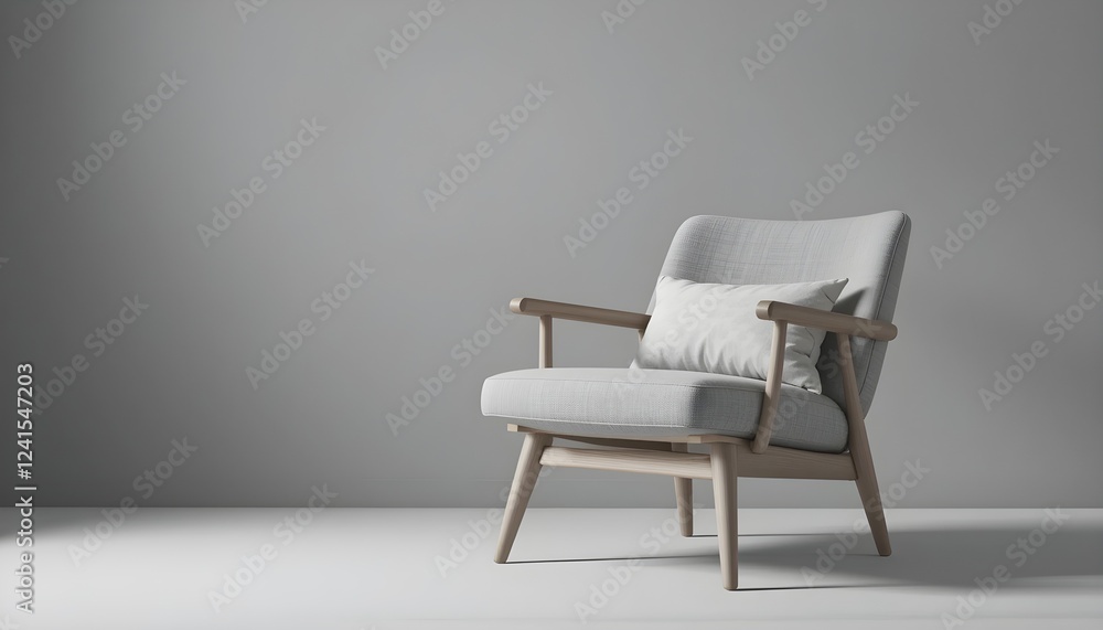 A Scandinavian-style chair with a small pillow in a monochrome room A Scandinavian-style chair with a small pillow in a monochrome room