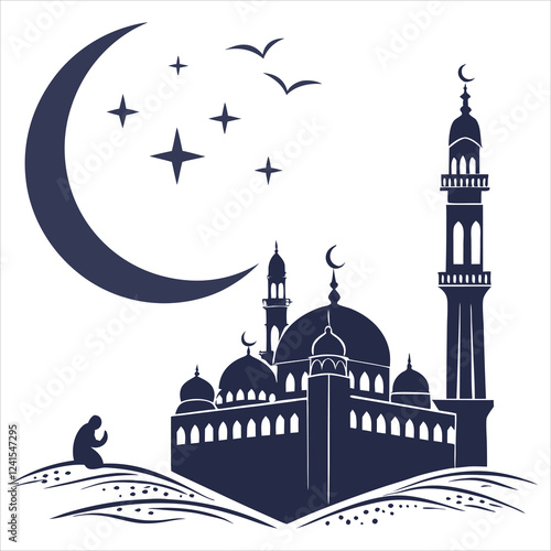 silhouette Ramadan image on white background