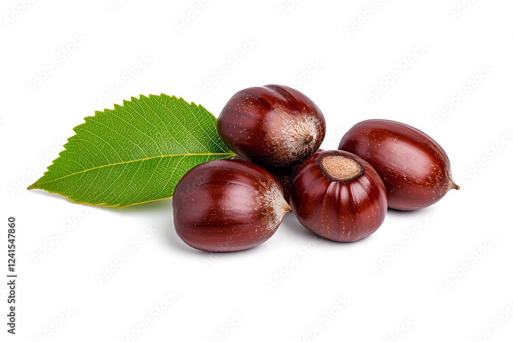 Heap of chestnuts isolated on white backdrop Heap of chestnuts isolated on white backdrop