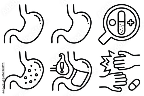 stomach ache and pain related editable stroke outl 