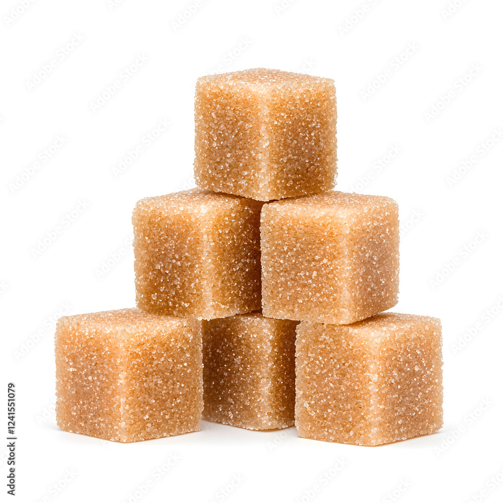Brown sugar cubes stack isolated on white background Brown sugar cubes stack isolated on white background