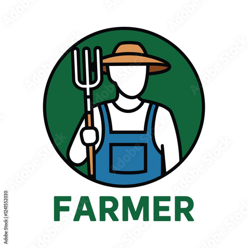 Smiling Farmer with Pitchfork, Ready to Harvest