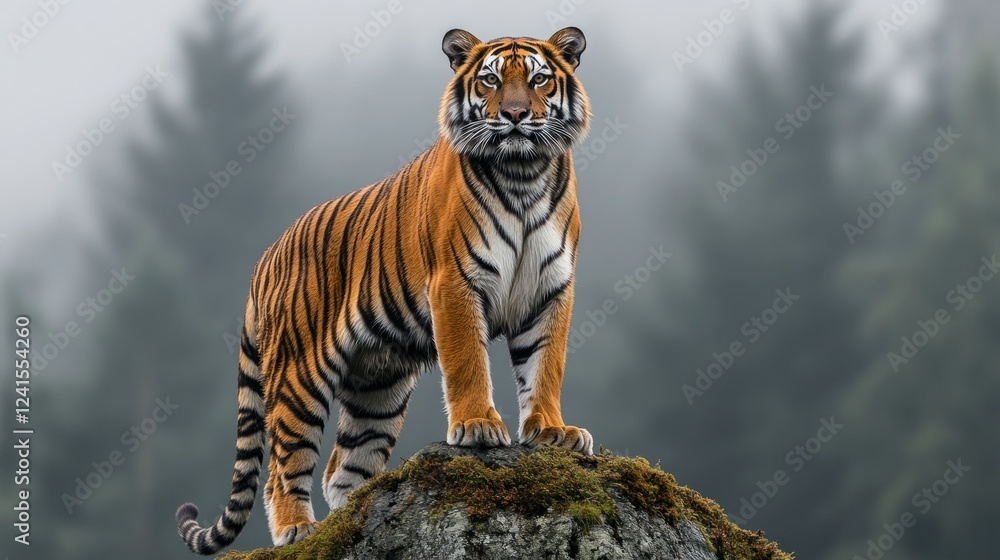 Fototapeta premium Majestic tiger on misty mountain peak
