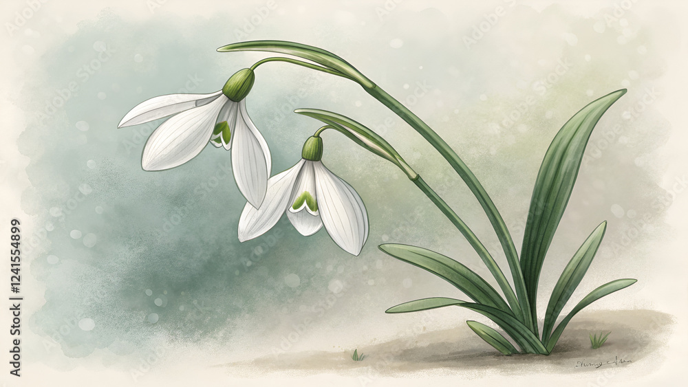 Obraz premium Charming illustration of snowdrops with elegant petals on soft textured background