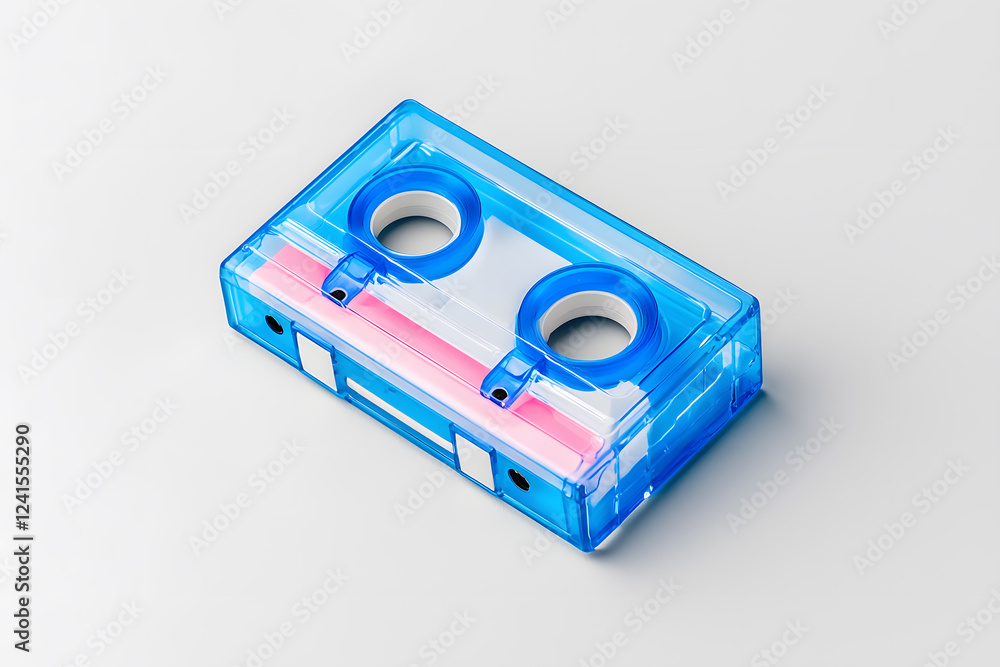 Fototapeta premium 3d stereo cassette. Bright retro vintage audio tape with music record isolated on white