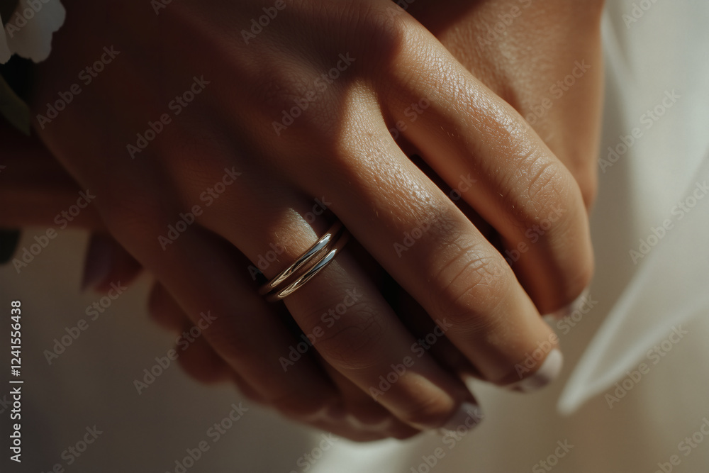 Close-up of hands with a delicate ring. Close-up of hands with a delicate ring.