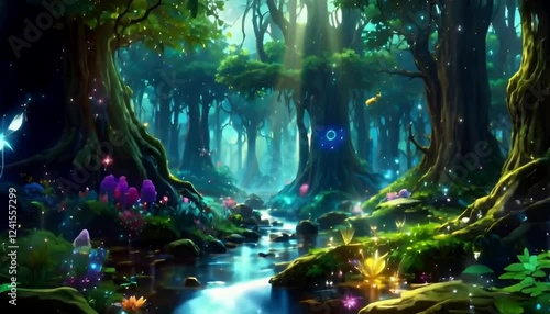 Magical underwater fantasy forest scene, seamlessly looping in 4K