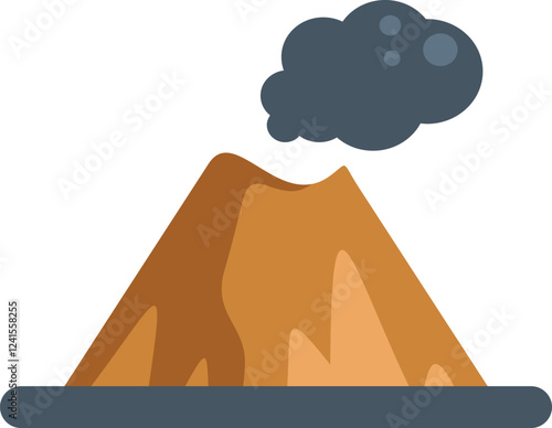 Volcano erupting with smoke and lava flowing downhill, natural disaster concept